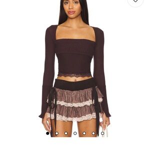 Brown Long Sleeve Crop Top